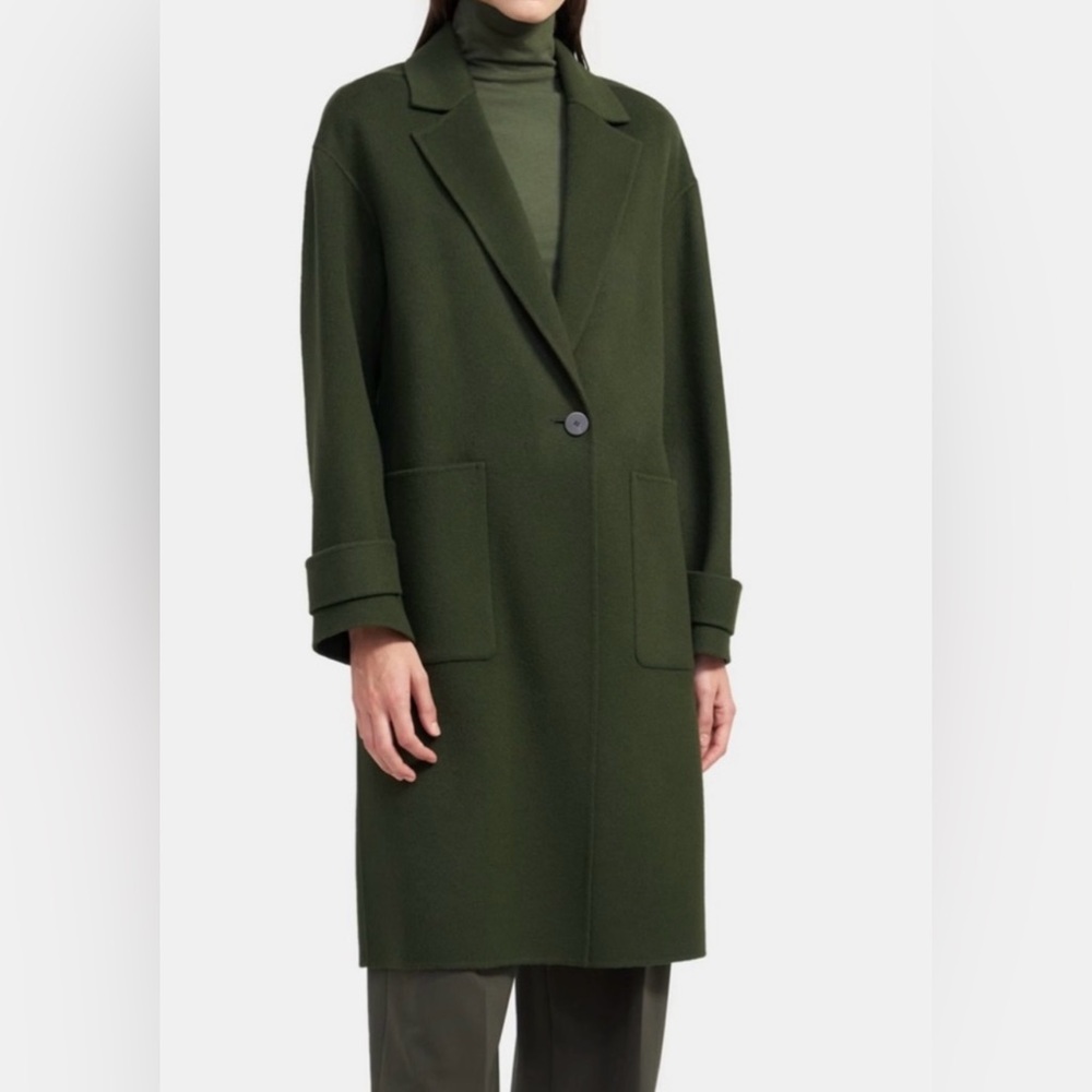 NWT. Theory Women’s Easy One Button Long Coat, Dark Clover, Size M
